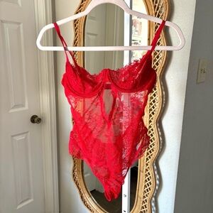 Victoria’s Secret / Lingerie Teddy One Piece Bodysuit Red Wicked Pull On Allover